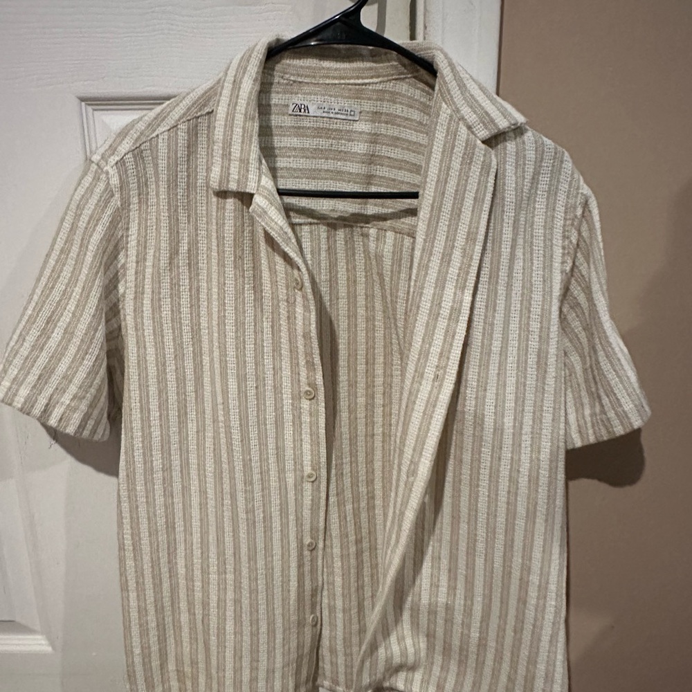 ZARA Men's Beige Striped Shirt